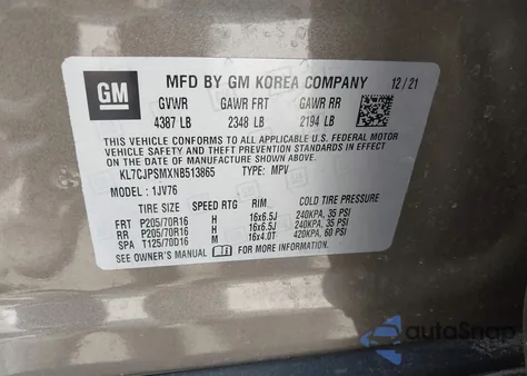 2022 Chevrolet Trax Awd Lt z USA, uszkodzony, nr VIN KL7CJPSMXNB513865